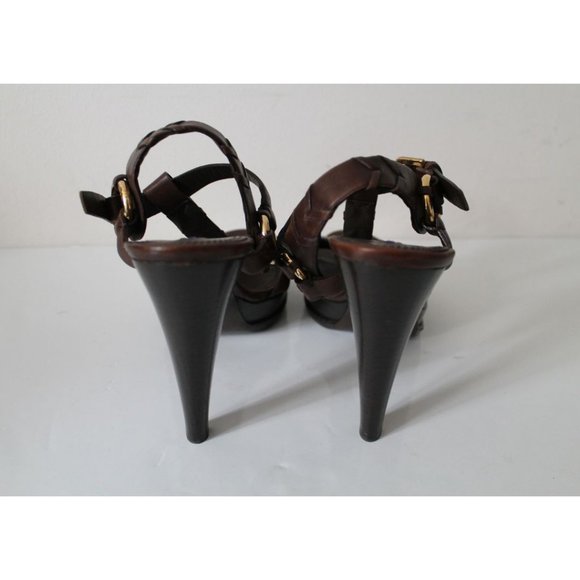 Ralph Lauren Collection Purple Label T-Strap Heels Size 10.5 Brown Leather - Picture 4 of 9